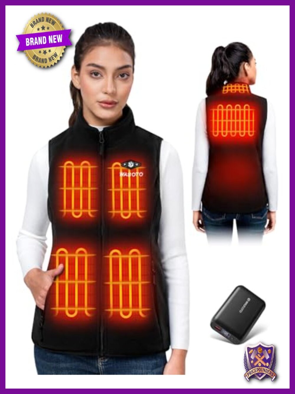 WASOTO Fleece Heated Vest Women Slim Fit Lightweight Warm Zip Up Outdoor